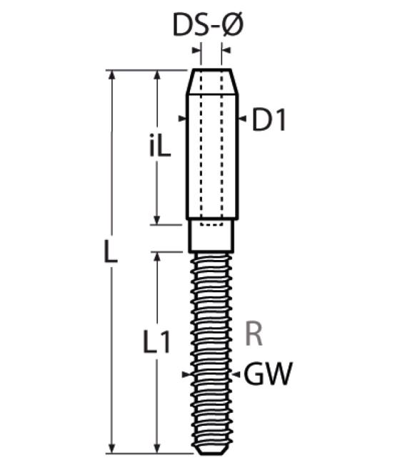 TERMINAISON INOX A SERTIR - FILET LONG GAUCHE